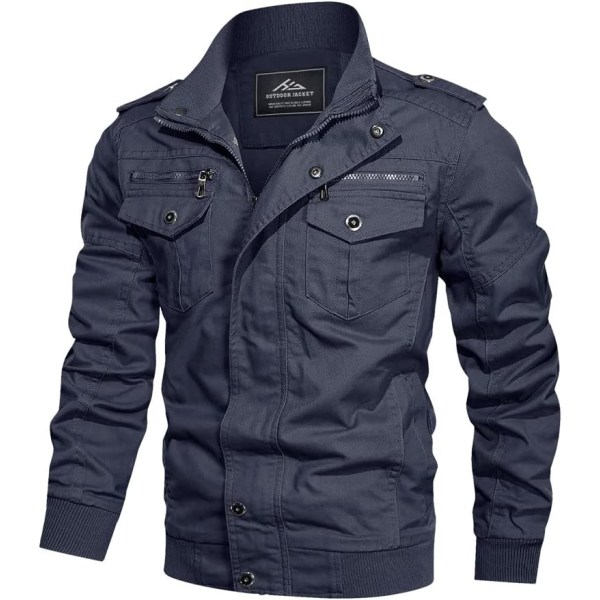 WIN Herr Lättvikt Bomulls Militärjackor Vår och Höst Casual Ytterkläder med Fickor 01marinblå X-Small