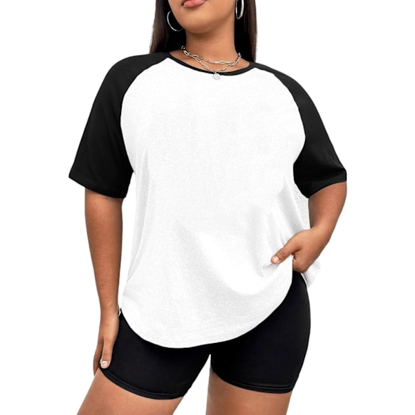 dusa Dam Casual Kortärmad Colorblock Oversized Rund Hals Tee Shirt Toppar Plus Vit Svart 4X-Large Plus