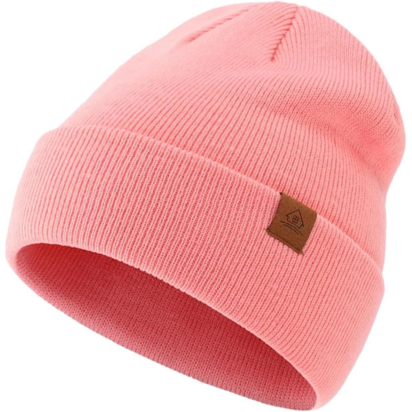 Snygg mössa för småbarn, utomhusmössa för barn, stickad mössa med manschett för pojkar och flickor, rosa, 0-24 månader