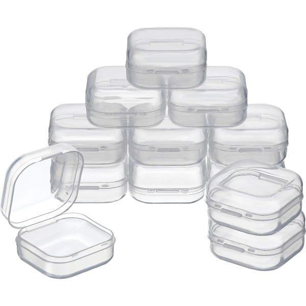 INIOR 12-pack klara plastpärlor förvaringsbehållare Box med gångjärnslock för pärlor och mer (5,2 x 3,03 x 1,18 tum) 1,38 x 1,38 x 0,71 tum
