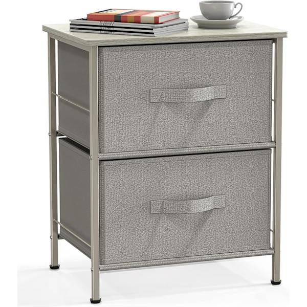 pleHouseware Nattduksbord Kommod för Sovrum 2-Tier Organizer Lådförvaringstorn, Brun Grå