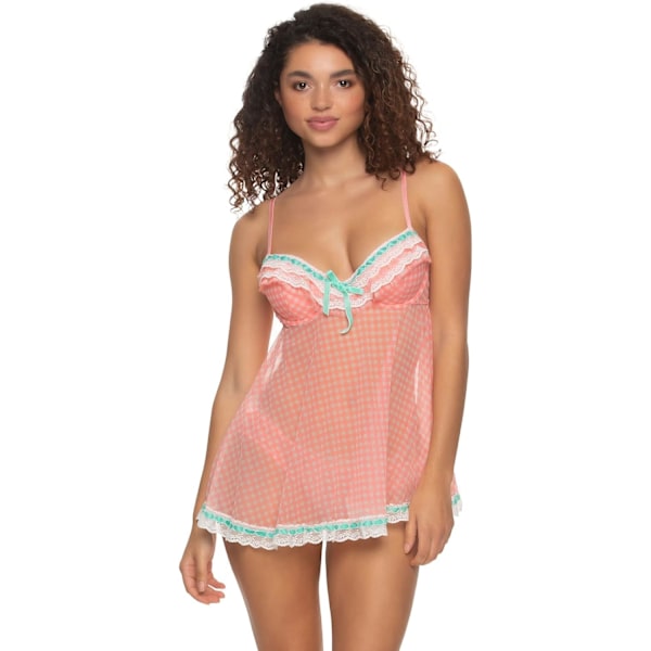 ina Ruffles Galore Chemise med Hipster Panty, Dam Lingerie Shell Gingham X-Large