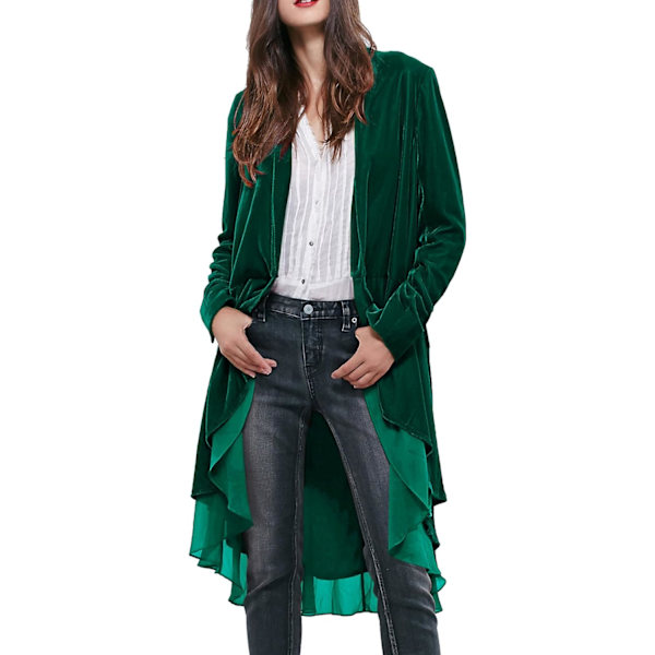 ivimos Dam Ruffled Asymmetrisk Lång Sammet Blazers Rock Casual Jackor Grön Liten
