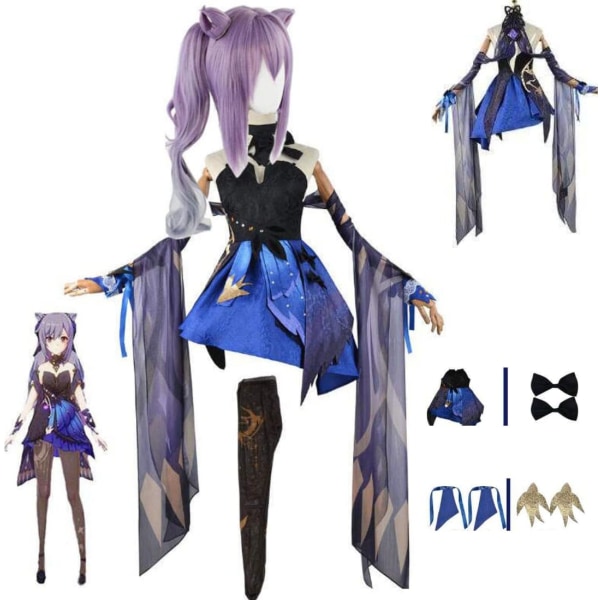 Cosplay Genshin Impact Kostym Komplett Anime RPG Kostym Set med Peruk för Cosplay - Halloween Outfit För Unisex Vuxen Keqing V2 Stor