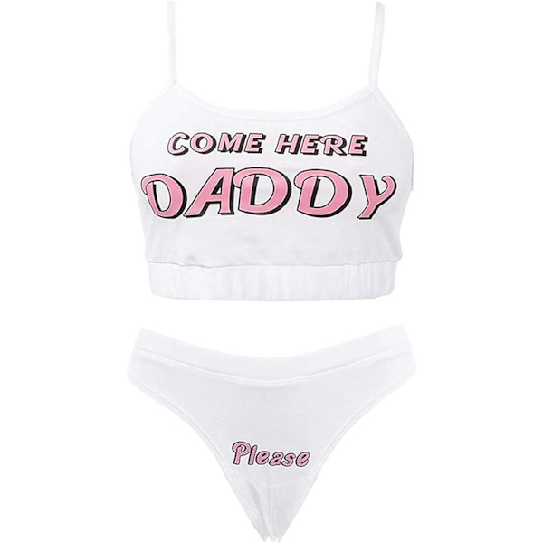 MOTED TO BIG SISTER Kvinnor Kom Hit Pappa Snälla Sexig Underkläder Set Underkläder Tank Tops och Trosor Pyjamas Nattkläder Vit XX-Large