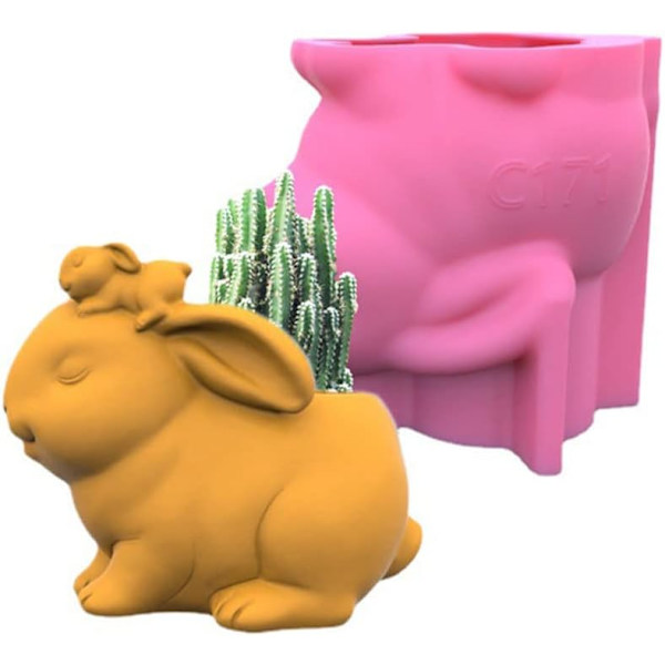 OSTORE 3D Kanin Vas Silikonformar, Harts Blomkruka Formar Keramisk Lera Krukor Form Planter Silikonform