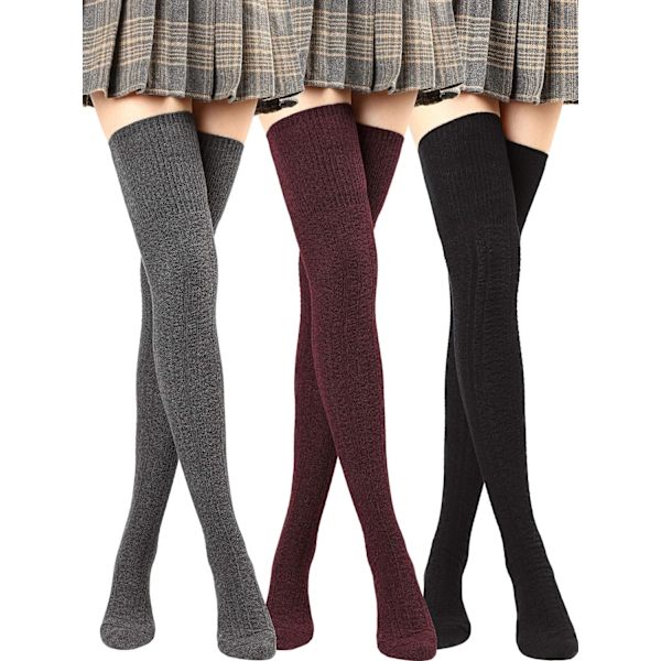 INIOR Extra Long Socks Thigh High Cotton Socks Extra Long Boot Stockings för kvinnor Svart, Mörk Gra 3