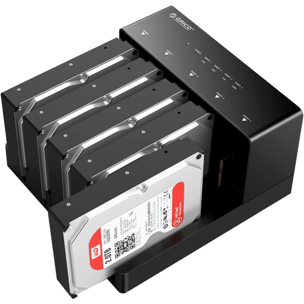 USB 3.0 till SATA 5-fackars hårddiskdockningsstation med dupliceringsfunktion för offline-kloning för 2,5 eller 3,5 tum HDD, SSD-stöd 5X 16 TB (6558US3) Svart