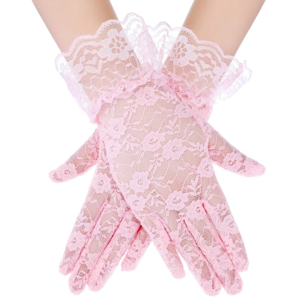 INIOR Lady Lace Floral Gloves Elegant Short Lace Gloves Summer Gloves for Wedding Halloween Cosplay Party