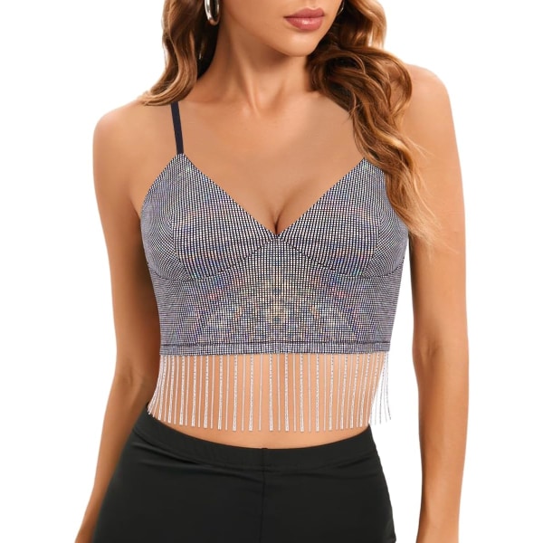 ia's Choice Damkvinnor Flickor Paljett Off Shoulder Tubtopp Blus Stretchy Bröstomslag Fest Crop Top Väst Metallic Rutig X-Large