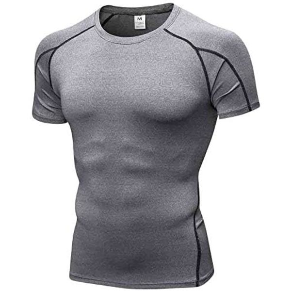 rlian herr löpning kompressionströjor, baslager bekväm topp kortärmad skjorta, snabbtorkande sport träning t-shirts grå XX-Large