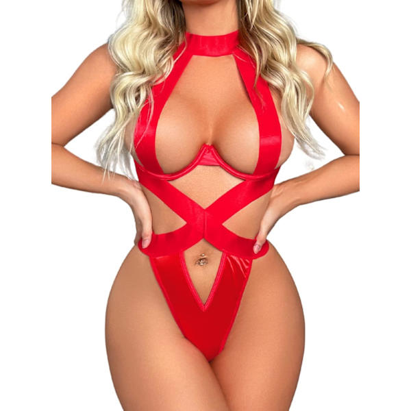 i&Shi Choker Lingerie, Stretch, Glossy Bandage, Underwire, G-String Röd 35