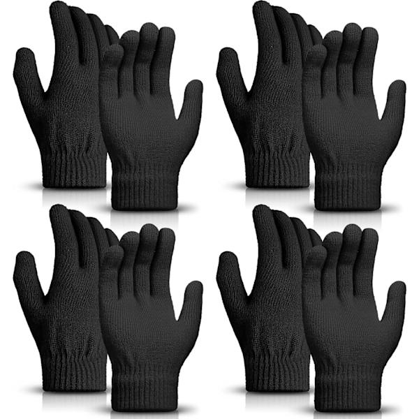 4 par magiska vinterhandskar unisex handskar stickade stretchiga vantar bulk full finger varma handskar för män kvinnor sport (svart, 9-12 år)