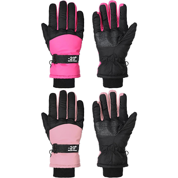 INIOR 2 par vattentäta vinterhandskar för barn, skidhandskar för pojkar och flickor, utomhus, varma, tjocka snowboardhandskar för Co Light Pink, Ros 6-10 år