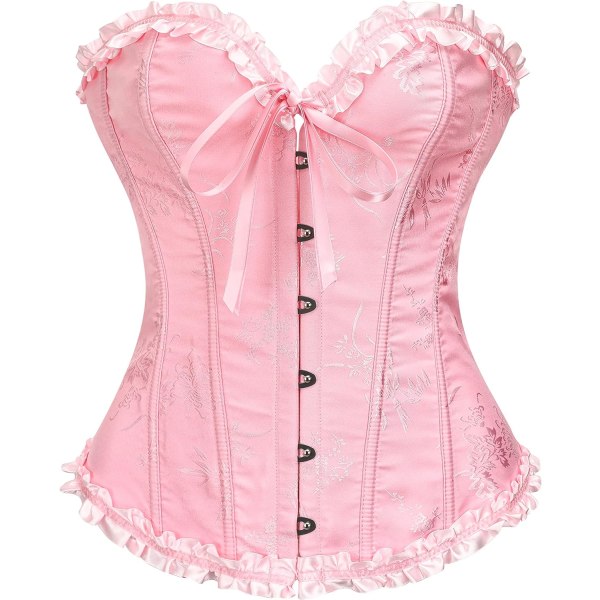 AR Dam vackra blommiga snörning benad överbyst korsett Bustier Lingerie Bodyshaper Top Rosa Medium