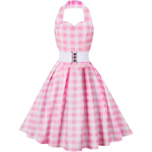Vintage 1950-tals Rockabilly Polka Dots Audrey Hepburn Swing Tea Cap-Sleeve Klänning Cocktail 50-tal 60-tal Födelsedagsfest Klänning Rosa & Bälte Liten