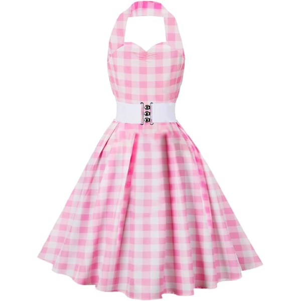 Vintage 1950-tals Rockabilly Polka Dots Audrey Hepburn Swing Tea Cap-Sleeve Klänning Cocktail 50-tal 60-tal Födelsedagsfest Klänning Rosa & Bälte Stor