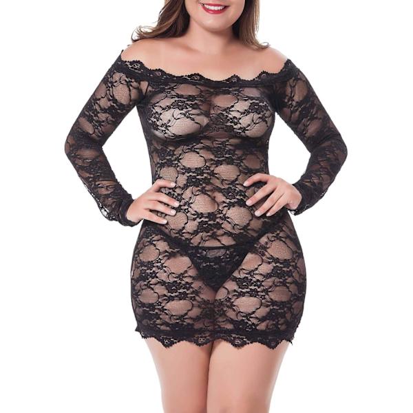 GERLOVE Dam Plus Size Sexig Underkläder Chemise Blommig Spets Babydoll Genomskinlig Body Lingerie Svart 3X-Large-4X-Large