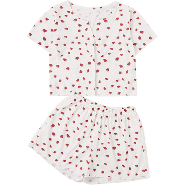 dusa Dam 2-delad knapp ned kortärmad Ditsy blommig knapp framtill nattkläder Loungewear PJ set röd stor