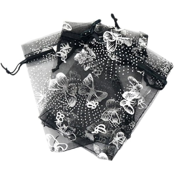 ip 100PCS Organzaväska Butterfly Design Bröllopspåsar Smyckesförpackningsväskor, Organza, mörklila, 4,3x6,3" (11x16cm) Svart 3,5x4,5" (9x12cm)