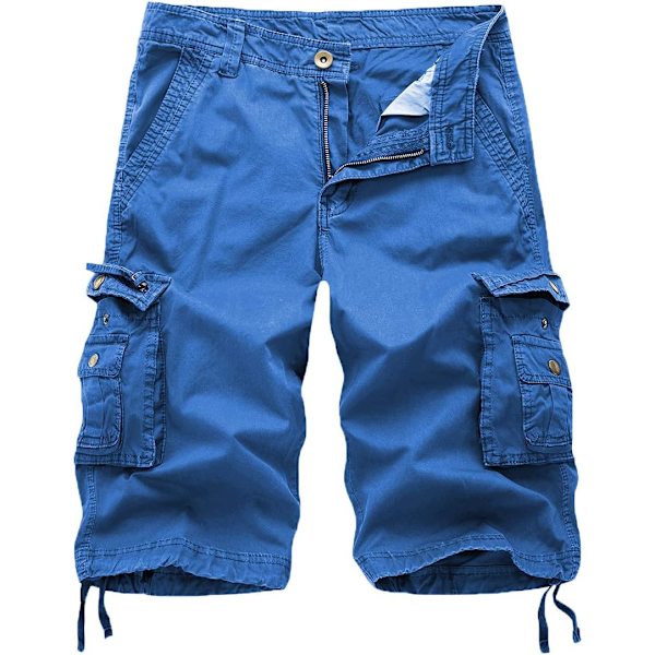 RSTEEDS Dam bomull lös passform dragkedja multi-fickor twill Bermuda dragsko dam cargoshorts blå 16
