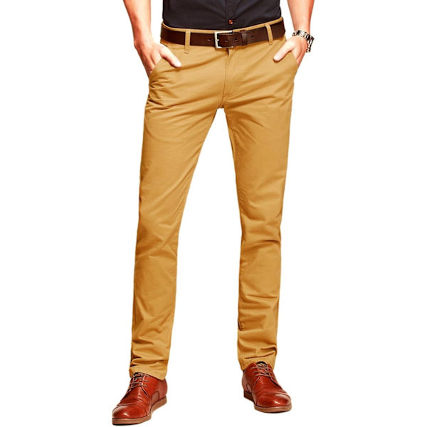 ch herr Slim Tapered Flat Front Casual byxor 8118 Khaki Yell 32