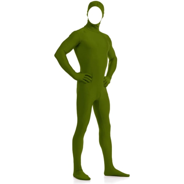 ler Spandex för män och kvinnor med öppet ansikte Helkropps Zentai Costume Body Oliv Medium