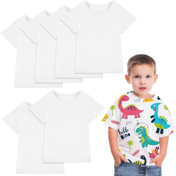INIOR 6 delar Blank Sublimation T-Shirts Vit Polyester Toddler T-Shirts för Baby Medium