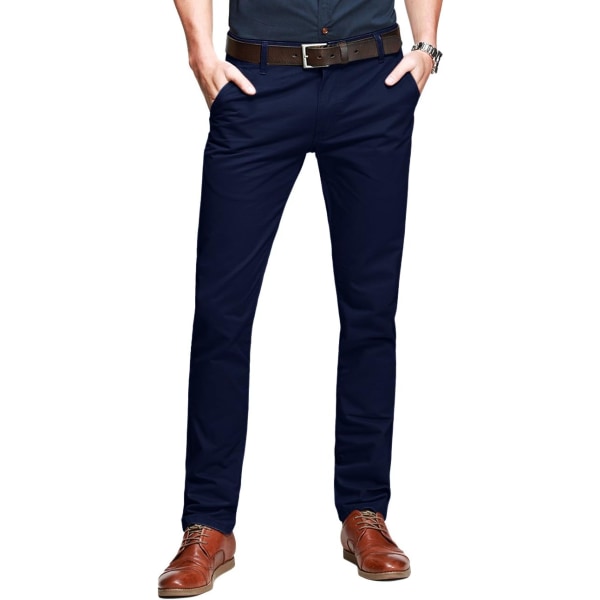 ch herr Slim Tapered Flat Front Casual byxor mörkblå 30