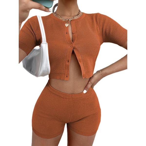 oco Dam 80-talets Off Shoulder Toppar Korta Ärmar Casual Lös Passform Blus T-shirt Brun Liten