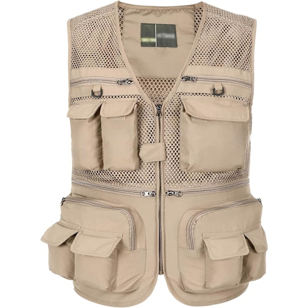 Ny herrars fiske- och jaktväst, utomhus, resor, verktyg, taktisk väst, arbetsjacka, flera fickor, stil 01, beige, stor