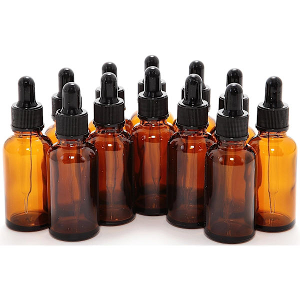 12 Amber 1 oz Glasflaskor med Glasögon Droppar