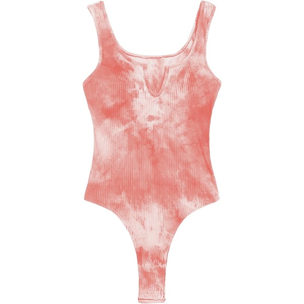 dusa Kvinnors Tie Dye Nacka Ribbad Skinny Thong Tank Bodysuit Topp Orange Liten