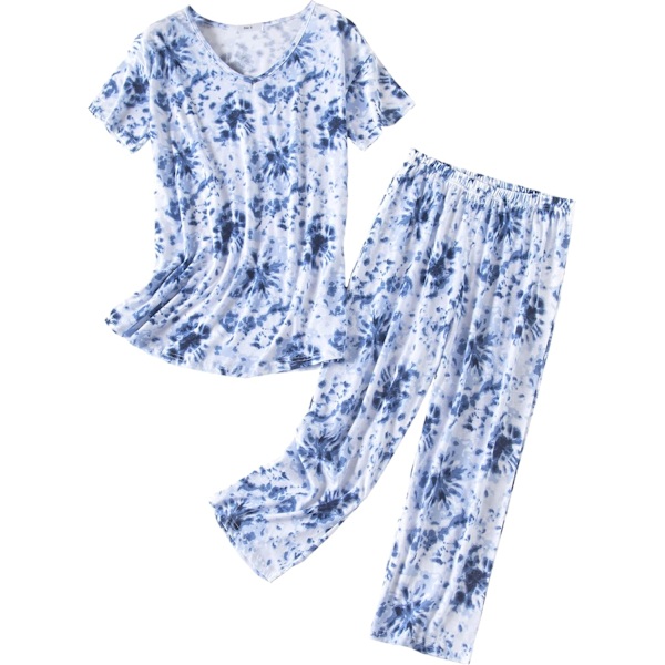 EONG Dam Pyjamas Set Sovkläder Toppar med Capribyxor Casual och Roliga Tryck Pyjamas Set