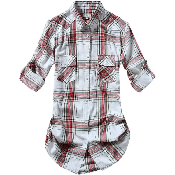 ch Långärmad flanell-rutig skjorta för kvinnor 2027 Checks#2 Large
