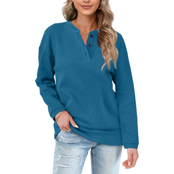 EFAN Dam Casual Sweatshirts Henley Button Up Långärmad Tunika Toppar 02-påfågel Medium
