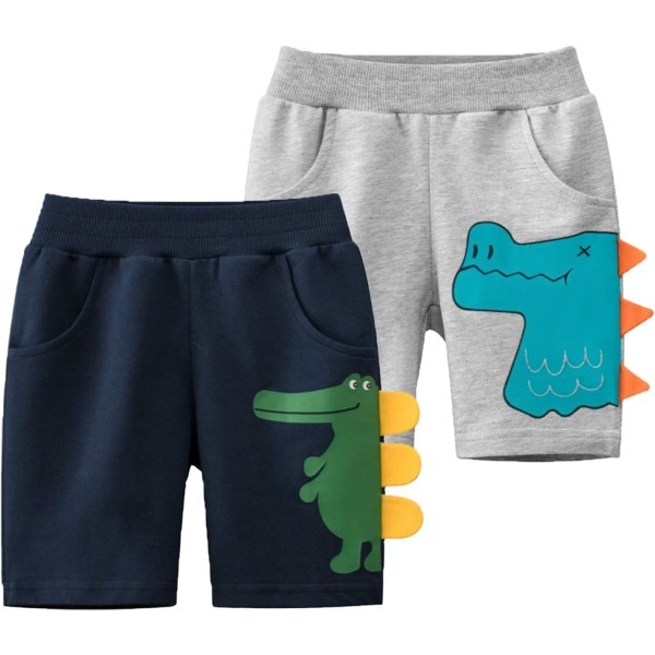 Xiang Boys Girls Summer 2-pack stickade sportshorts, toddler Baby Casual Pull-On mjuka shorts blå & grå 2T