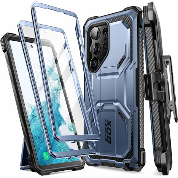 lason Armorbox Designad för Samsung Galaxy S23 Ultra Skal med Stativ & Bältesklämma Holster, [Extra Front Frame] Full-B Tilt