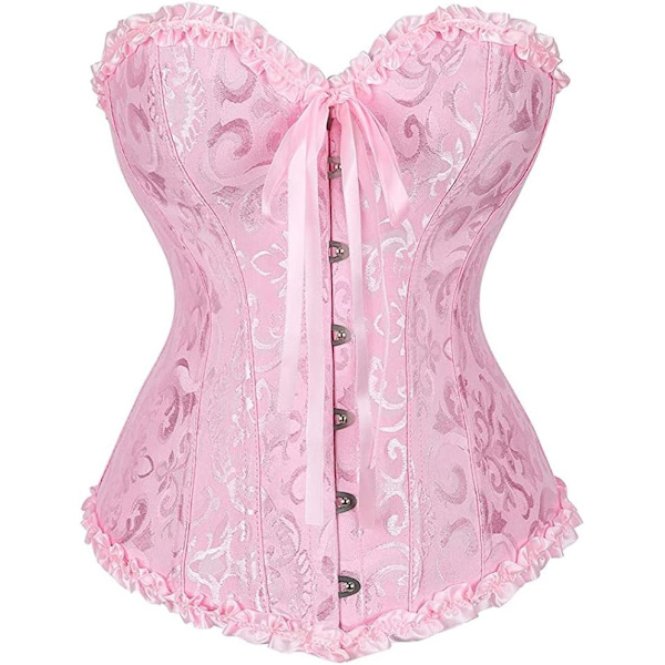 VYSHI Underbust Korsett - Korsetter för kvinnor - Midjeslankare Shaper Bonad Satin Snörning Vintage Bustier Top Rosa X-Large