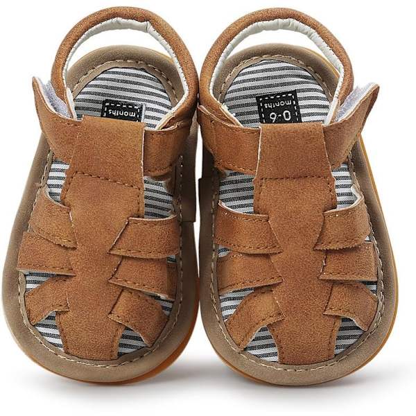 ate Baby Toddler Pojke Flickor Rosett Knop Sandaler Första Walker Skor D-khaki 0-3 Månader Spädbarn