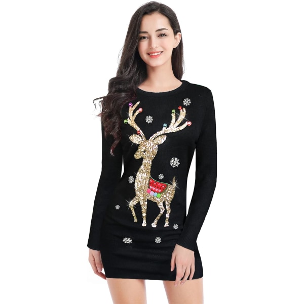 Varierad ful jultröja för kvinnor Roliga renstickade tröjor Klänning Shinning Deer B Medium