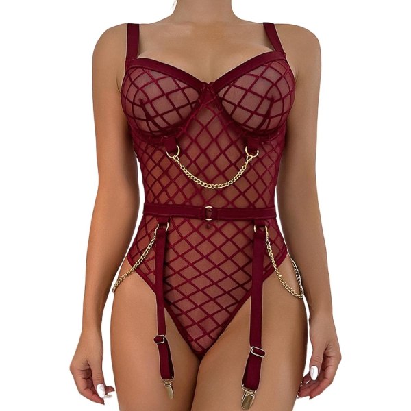 EAN Dam Sexig Spets Upp Teddy Lingerie Bodysuit Läder Lingerie Bobydoll Bodysuit Qunzi24 Liten