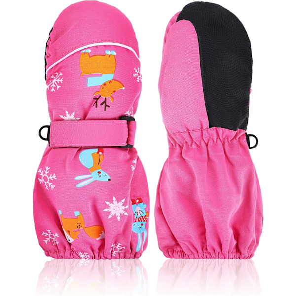 s Thicken Snow Mittens Unisex Vattentäta Skidhandskar Vinter Varma Handskar för Pojkar Flickor Rose Red 5 - 10 År
