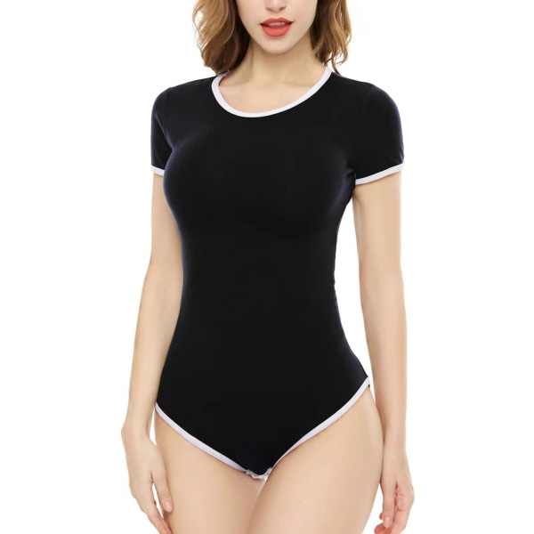 iePlusU Bomullsknapp i grenen Bodysuits Vuxen Romper Basics svart 3X-Large