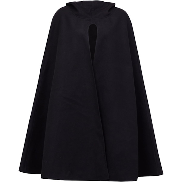 think Dam Solid Ull Huva Split Front Poncho Cape Svart Stor