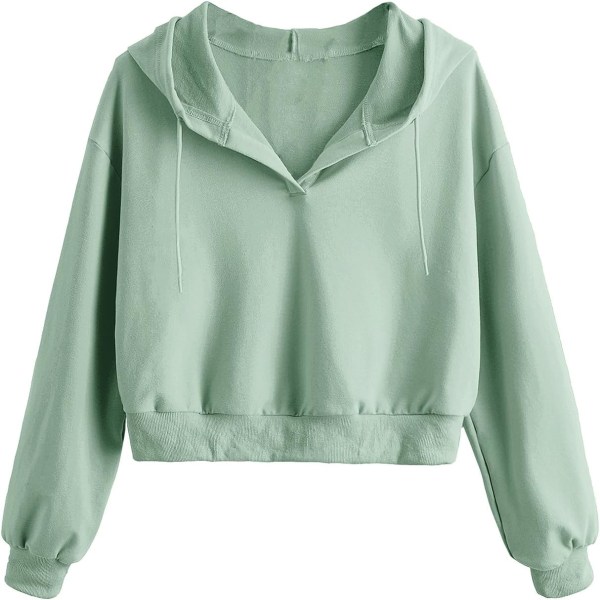 dusa Långärmad Drop Shoulder Dragsko för kvinnor Crop Hoodie Sweatshirt Mintgrön X-Large