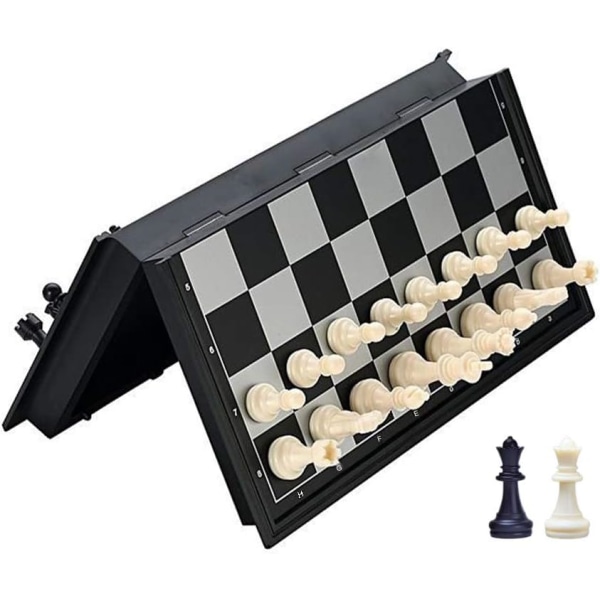 Cpact 25x25 cm magnetiskt fällbart schackbräde med komplett set av 34 schackpjäser Black & White Extra 2 Queens (4 Queens) Classic Traditional Strategy Boa