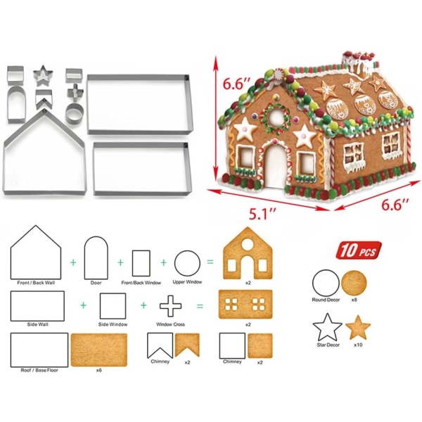 gerbread House Cookie Cutter Set - 3D House Cookie Cutters, Gingerbread House Kit för semester, vinter, jul & Ginge Yellow