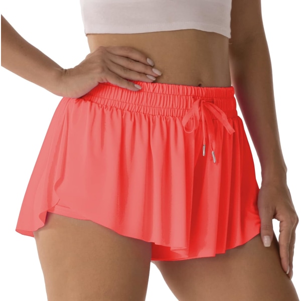Atletiska shorts för kvinnor löpning tennis fjärilsshorts flickor 2-i-1 dubbellager snabbtorkande bekväma shorts orange röd liten
