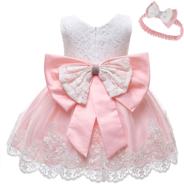 T Toddler Pageant Spetsklänningar Baby Broderiklänning med huvudbonader Pink01 3 månader